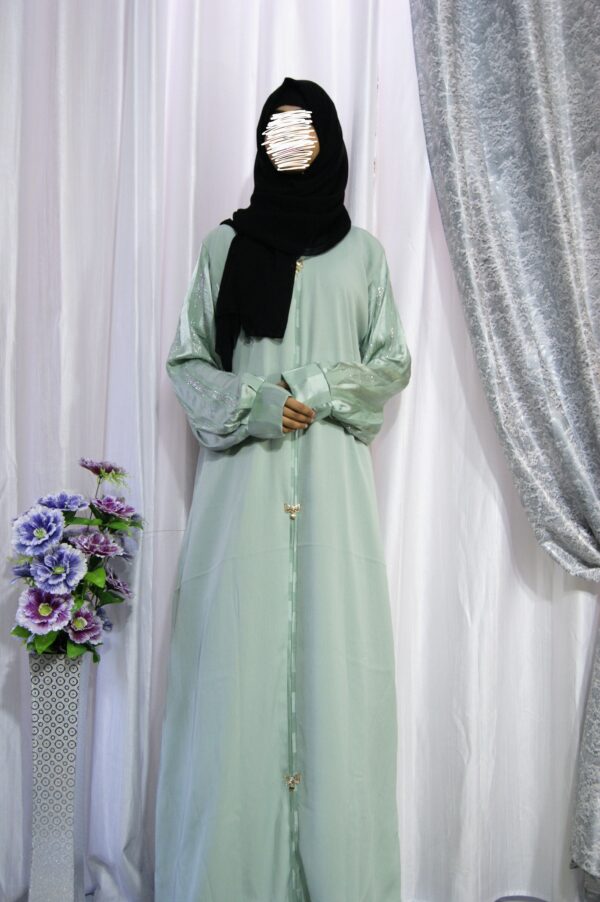 Designer Closed Abaya with Fashionable Cuffed Sleeves & Swarovski Detailing