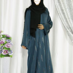 Peacock Blue Front Open Abaya with Swarovski Patchwork