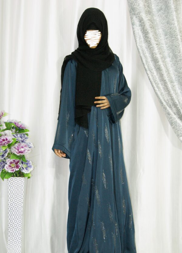 Peacock Blue Front Open Abaya with Swarovski Patchwork