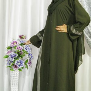 Mehendi Green Front Open Abaya with Embroidery