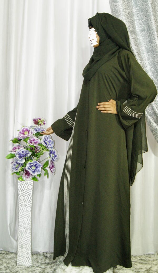Mehendi Green Front Open Abaya with Embroidery