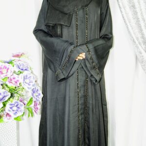 Modern Black Abaya with Collar and Swarovski Embellishments