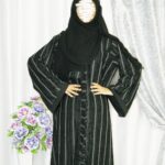 Textured Black Abaya with Swarovski and White Embroidery