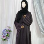 Wine colored abaya with lace and Swarovski detailing