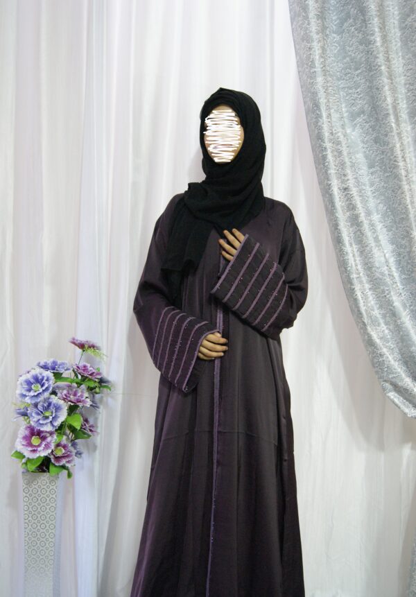 Wine colored abaya with lace and Swarovski detailing